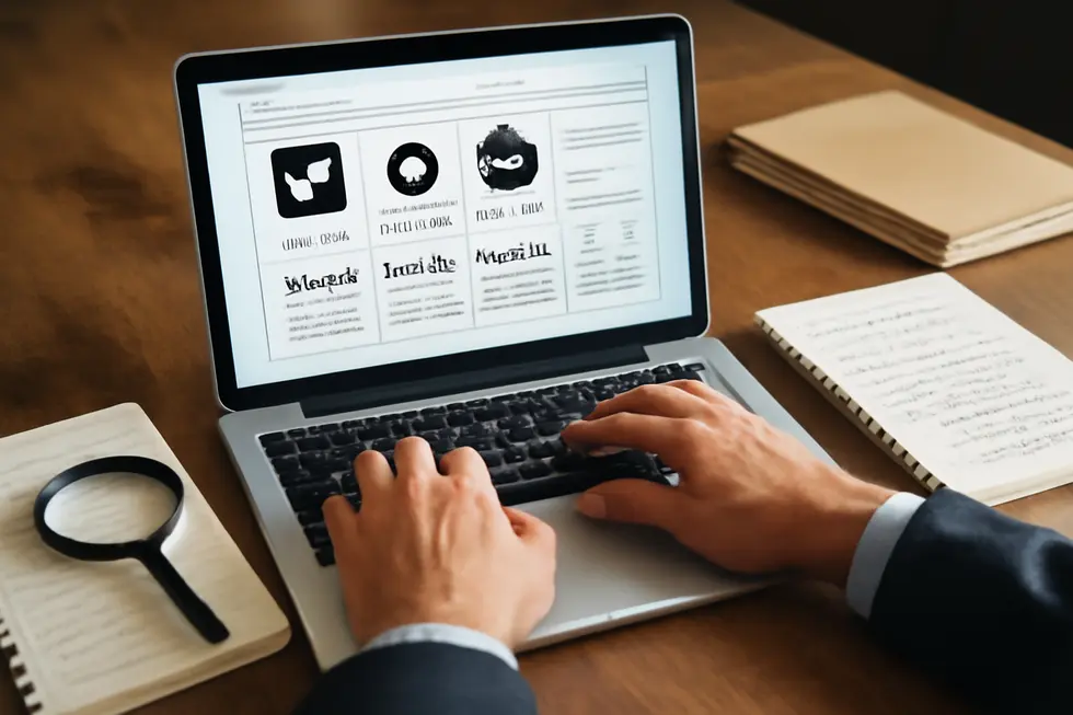 A business owner conducting an in-depth trademark search to ensure the uniqueness of their logo and slogan.