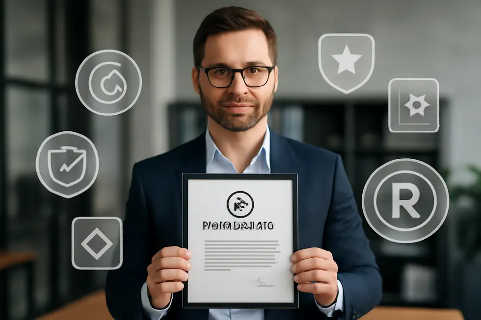 A business owner secures their trademark as a key intangible asset protected by law.