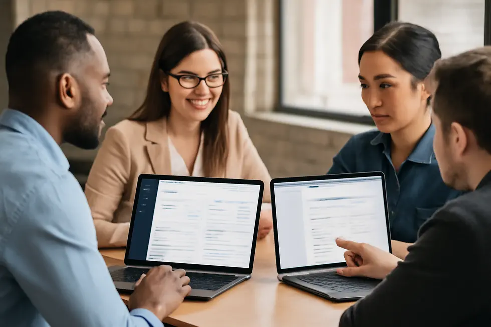Small business owners engaging with LegalZoom’s intuitive trademark registration platform.