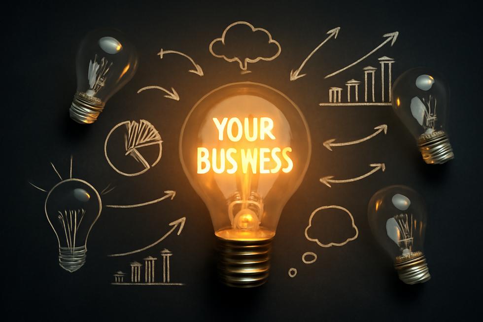 An artistic depiction highlighting the significance of naming with lightbulbs and business ideas surrounding a central name.