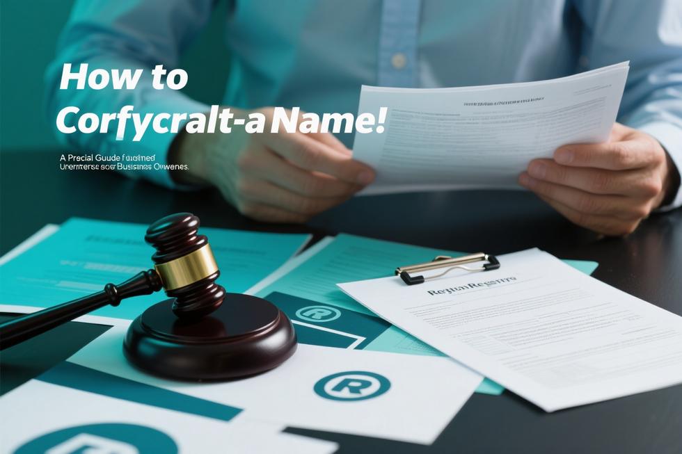 Photo-realistic cover showing branding materials, a registry document, and a gavel to symbolize trademark protection for names.