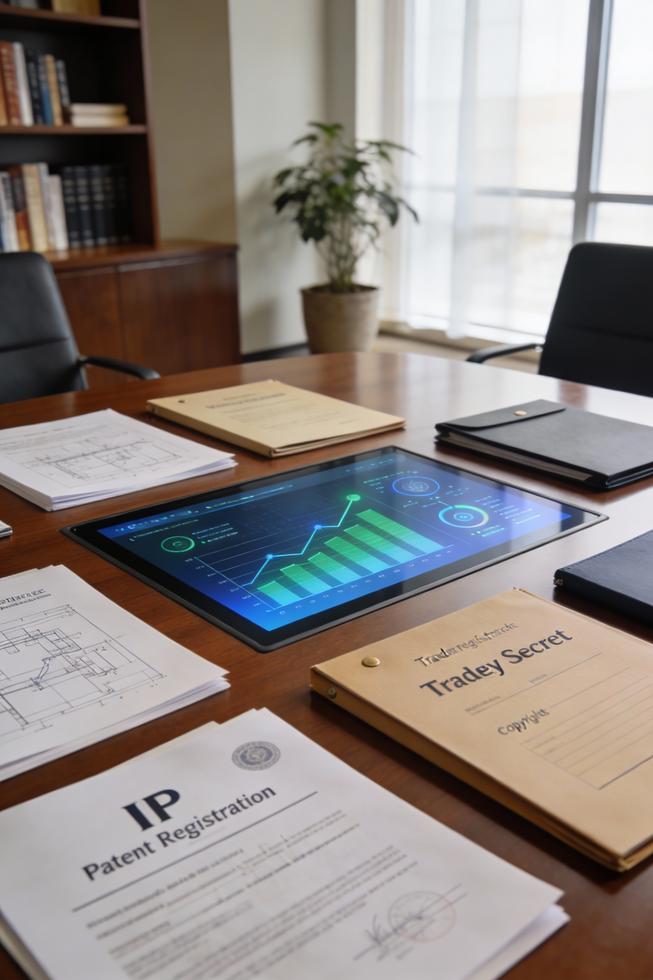 Cover image featuring patent documents, brand logos, copywriting notes, and a strategy dashboard.