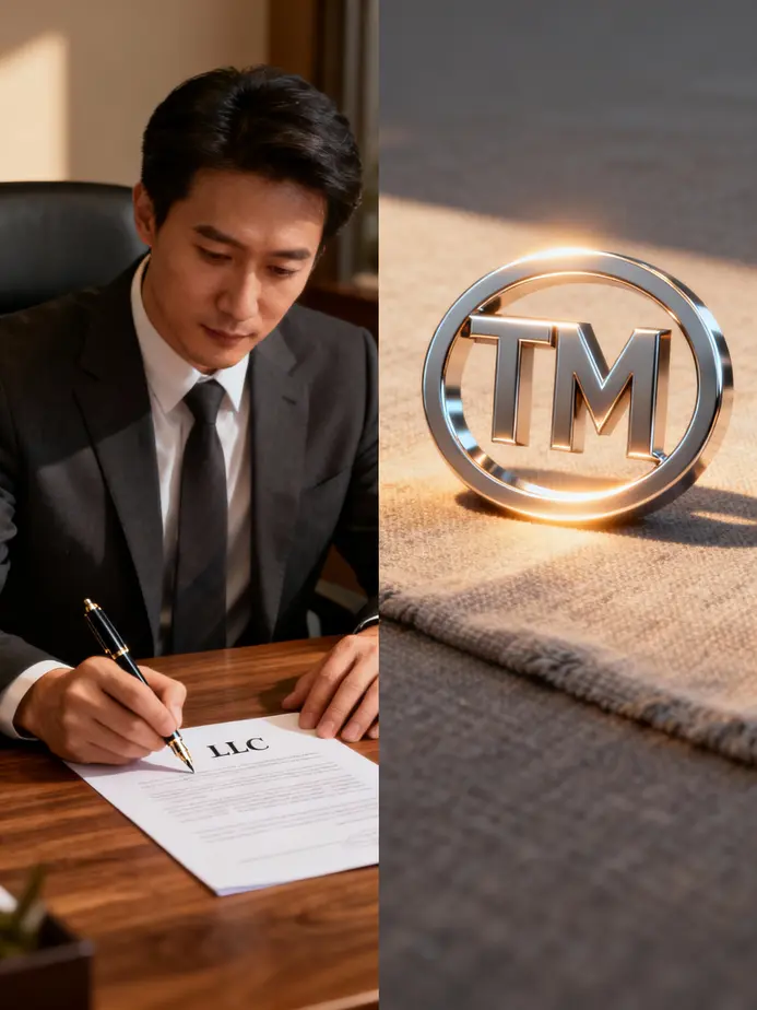 Visual representation of the roles of LLC and trademark in business ownership.